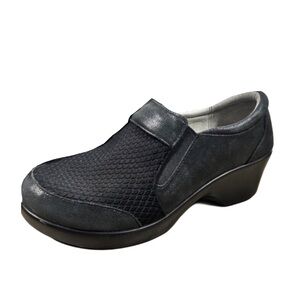 Alegria Womens Eryn Black Leather & Mesh Slip-On Clogs Sz 9